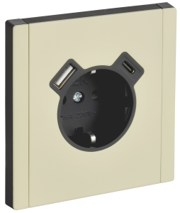 Розетка 1-местная с заземлением, шторками и USB Type A+С IEK Forte&Piano FP-R14-16-U22-018-M-K41 серый сланец