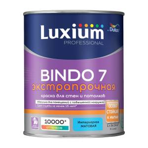 Краска для стен и потолков Luxium Bindo 7 Экстрапрочная матовая база BW 1 л