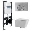 Комплект Abber Rechteck AC1201-AC0105-AC0121MCH унитаз подвесной, безободковый, сиденье микролифт, белый, кнопка хром матовый