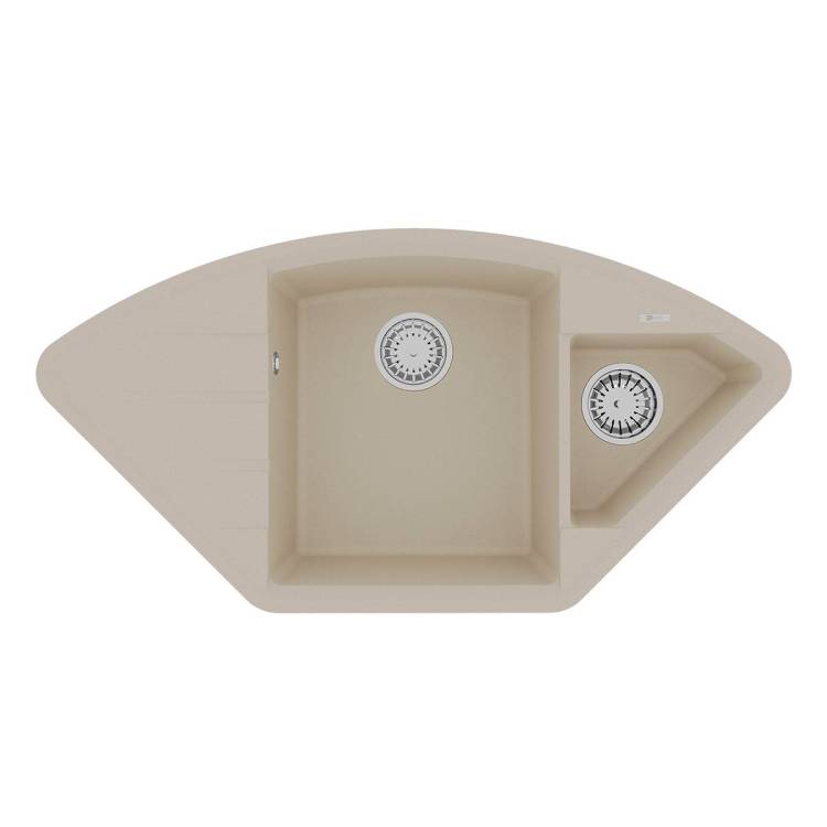 Кухонная мойка Lemark IRKANA 980 9910044 врезная угловая с доп. чашей и крылом из кварцгранита бежевый