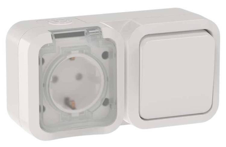 Розетка+Выключатель 1-клавишный IEK Tors TS-G10-6-55-V-K01 белый