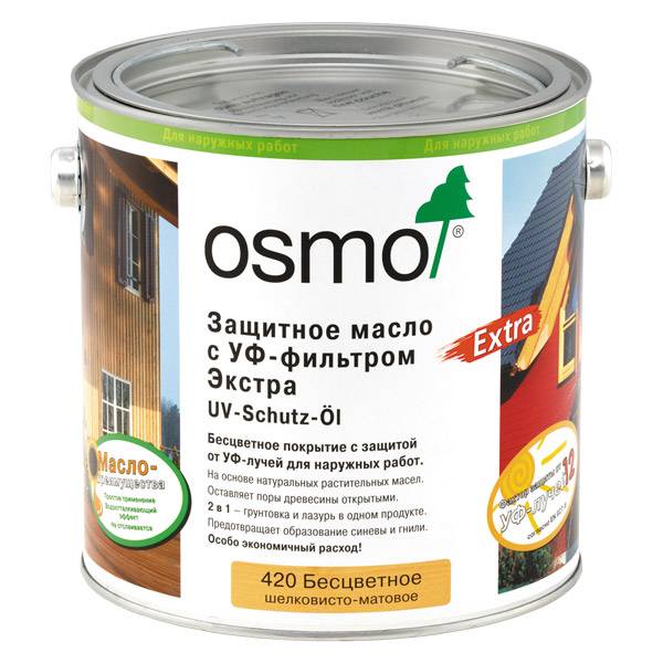 Защитное масло с УФ-фильтром (с биоцидами) Osmo UV-Schutz-Öl Extra 420 бесцветное шелковисто-матовое 25 л