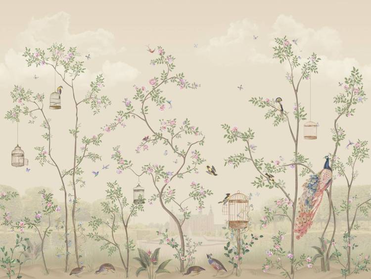 Фреска Ortograf Chinoiserie 33953 Park in bloom beige Флок FLK