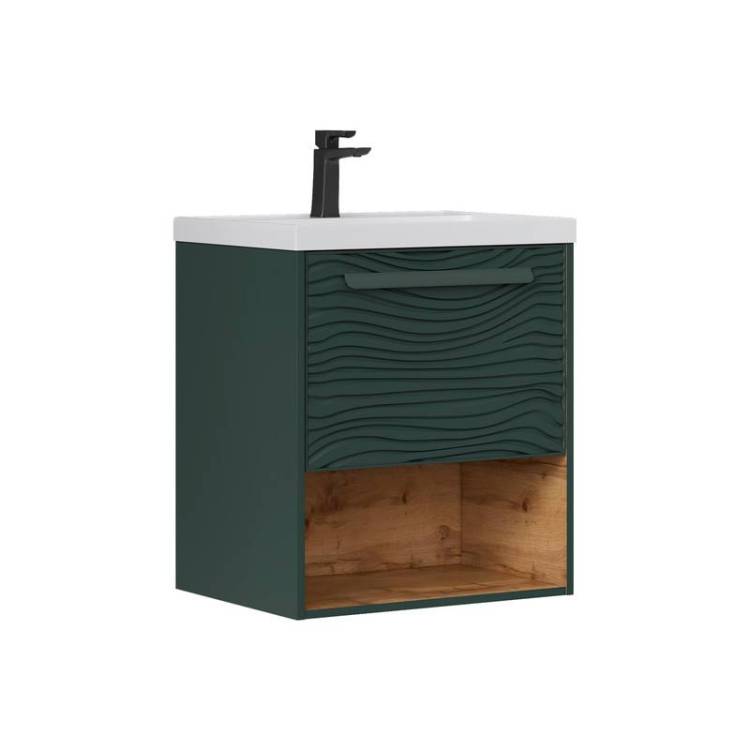Тумба под раковину Equil Gleam tpGLEAM60.1Y.N-34 подвесная, зеленый камень, дуб вотан, 59x45
