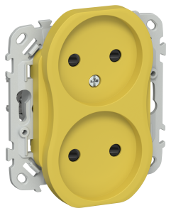 Розетка 2-местная с защитными шторками IEK Flite FI-R23-10-K44 желтый карри