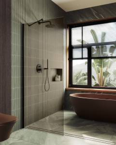 Душевая перегородка MaybahGlass MGD-696-6ш 79x195, стекло бронза 8 мм, профиль черный