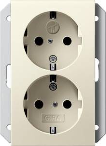 Розетка двойная Gira System 55 Schuko с/з со шторками 16A 250V безвинтовой зажим кремовый глянцевый 273101