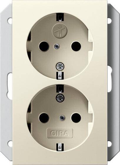 Розетка двойная Gira System 55 Schuko с/з со шторками 16A 250V безвинтовой зажим кремовый глянцевый 273101