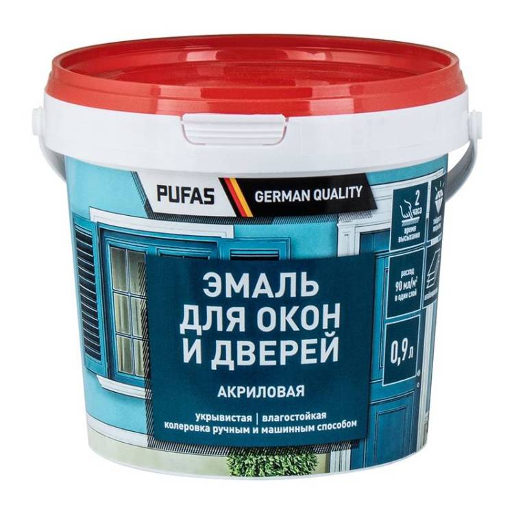 Эмаль акриловая универсальная Pufas для окон и дверей морозостойкая 0.9 л