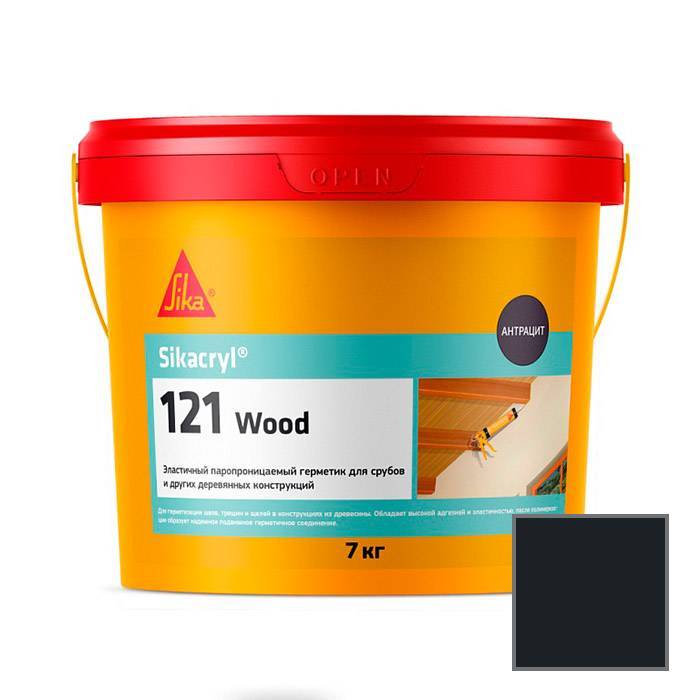 Герметик Sika Sikacryl-121 Wood паропроницаемый акриловый для деревянных конструкций 771911 Чёрный Ведро 7 кг