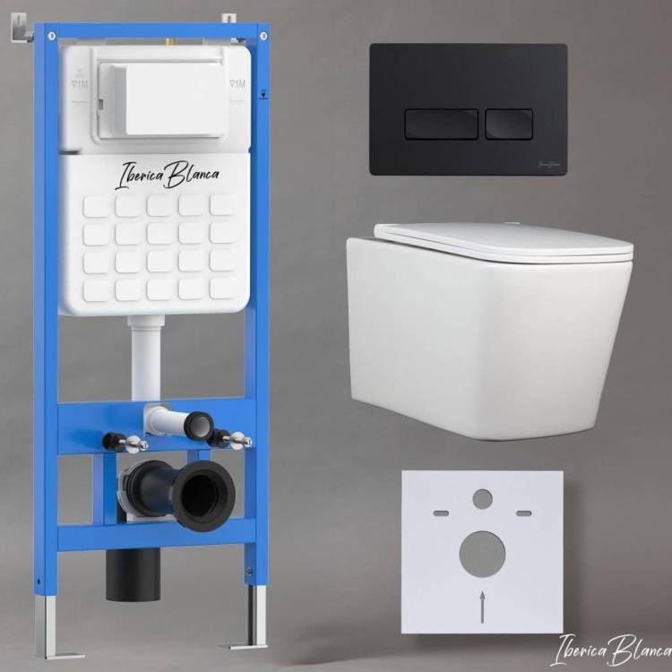 Комплект Iberica Blanca Toledo Alto IB001.TLA.231.212 унитаз безободковый, белый, сиденье микролифт, клавиша смыва черный матовый