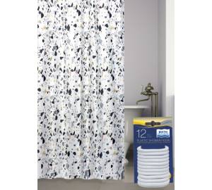 Штора для ванной Bath Plus Terrazzo akch-21264 с кольцами, 180x180, желтый, серый, белый