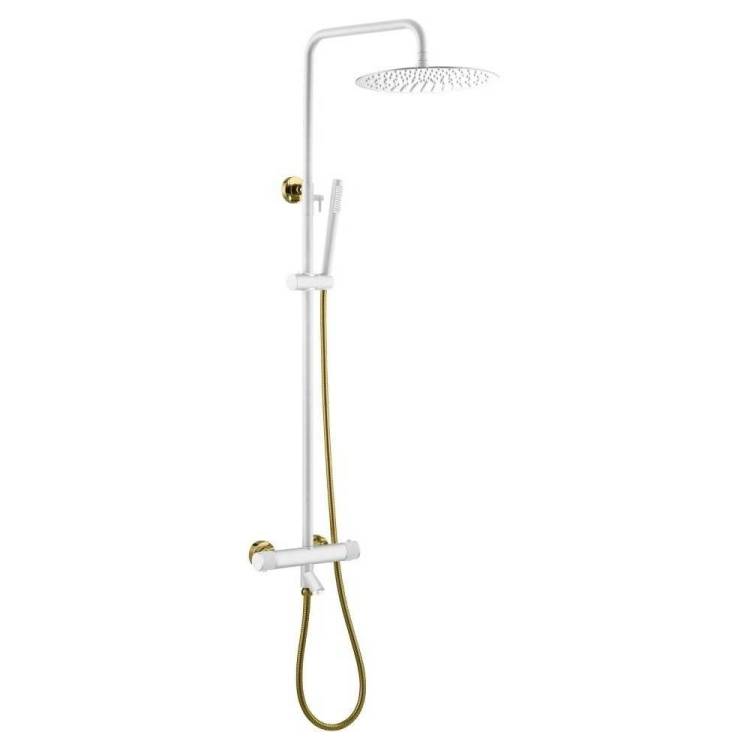 Душевая стойка Boheme Uno 468-T-WG золотая, белая, с термостатом