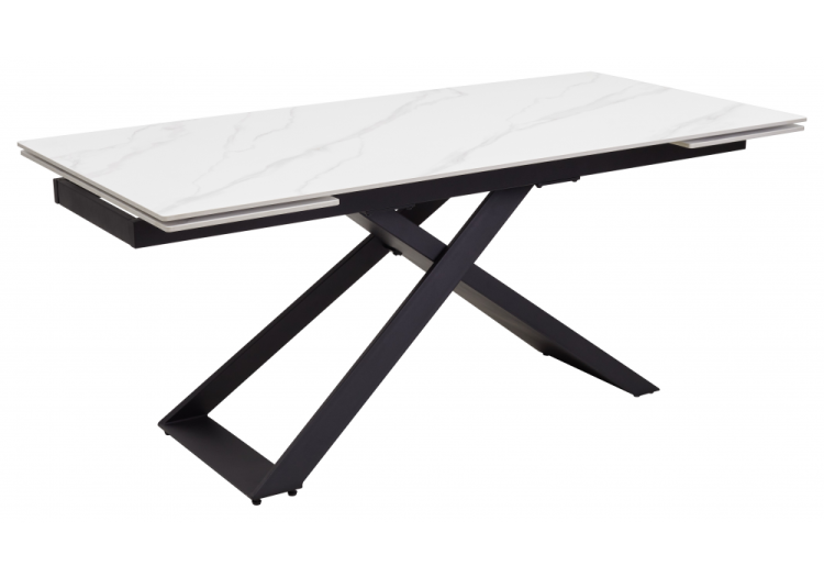Стол Woodville Livorno 493164 Matt white marble sintered stone/black 180(260)x90x76