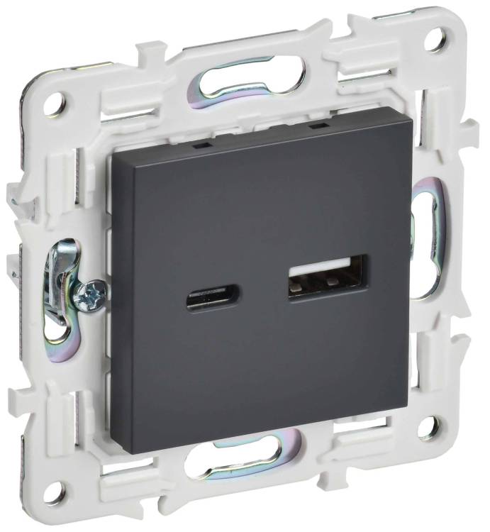 Розетка USB type A+C IEK Skandy SK-U22-D31-K48 титан