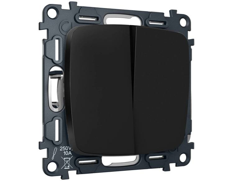 Комплект механизма 2-клавишного перекрестного выключателя Ambrella Volt MO MO803030 черный матовый