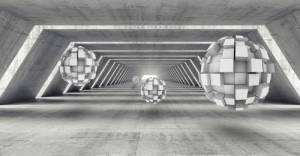 3D Фотообои Artegrafico «Футуристичный ангар с парящими сферами» ABS-025 канвас