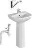 Комплект Раковина VitrA S20 5502B003 + Пьедестал VitrA S20 5529B003 + Смеситель Rossinka Y Y35-22 + Сифон для раковины Wirquin Минор с отводом для стиральной машины