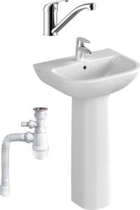 Комплект Раковина VitrA S20 5502B003 + Пьедестал VitrA S20 5529B003 + Смеситель Rossinka Y Y35-22 + Сифон для раковины Wirquin Минор с отводом для стиральной машины