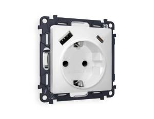 Комплект механизма электрической розетки 2USB A+C 20W (быстрая зарядка) с заземлением Ambrella Volt Alfa MA130010