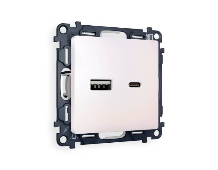 Комплект механизма розетки 2USB A+C 20W (быстрая зарядка) Ambrella Volt Alfa MA211010