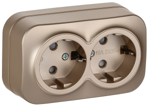 Розетка 2-местная с заземлением и шторками IEK Glory ERH24-K37M-16 шампань матовый
