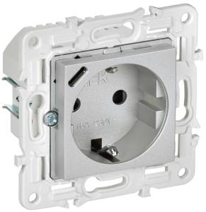 Розетка 1-местная с заземлением, шторками и USB Type С IEK Skandy SK-R14-16-U14-018-K23 серебряный