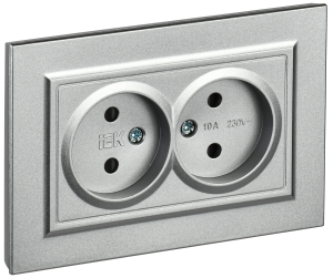 Розетка 2-местная с защитными шторками IEK Brite BR-R23-10-K47-F алюминий