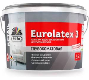 Краска для стен и потолков водно-дисперсионная Dufa Retail Eurolatex 3 глубокоматовая 2.5 л