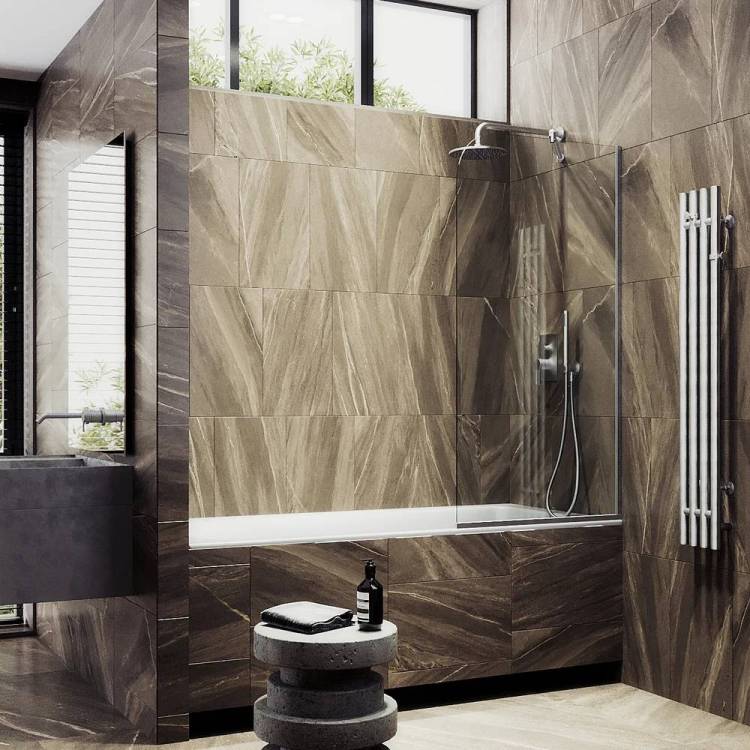 Шторка на ванну MaybahGlass MGV-144-5у профиль матовый хром, стекло прозрачное 64x140