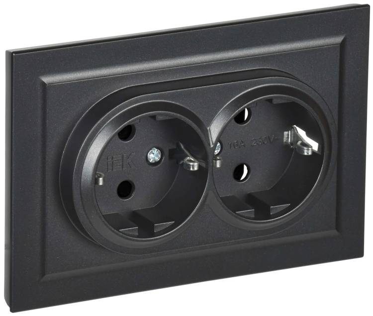 Розетка 2-местная с заземлением IEK Brite BR-R21-16-K02-F черный