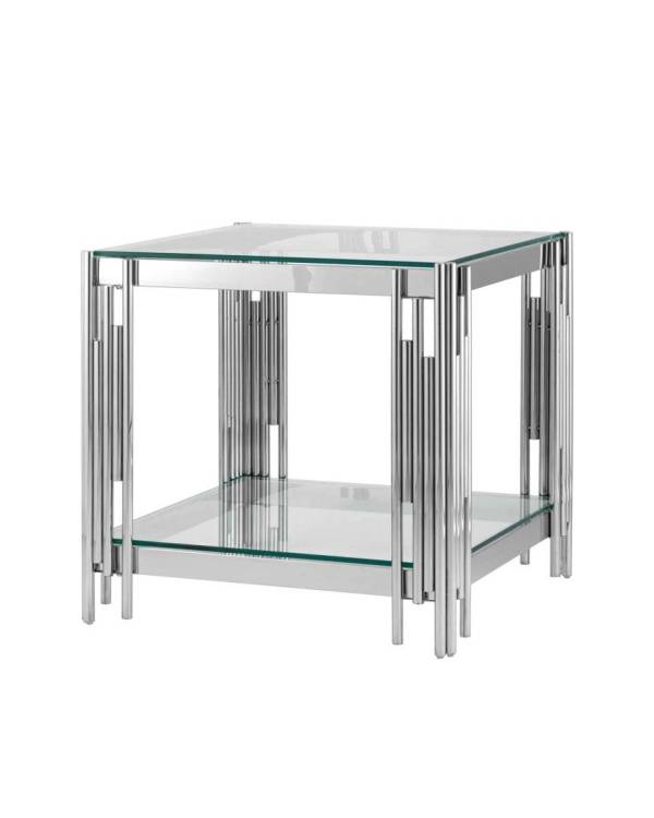 Стол журнальный Stool Group Гэтсби EET-027 прозрачное стекло, сталь серебро 55x55x55