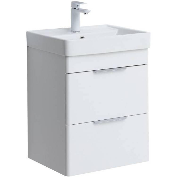Тумба с раковиной Aquanet Ирис new 50 312422 подвесная, белый глянец