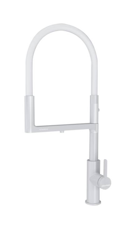 Смеситель для кухни Paulmark Tornado To213402-WH с гибким изливом, белый матовый