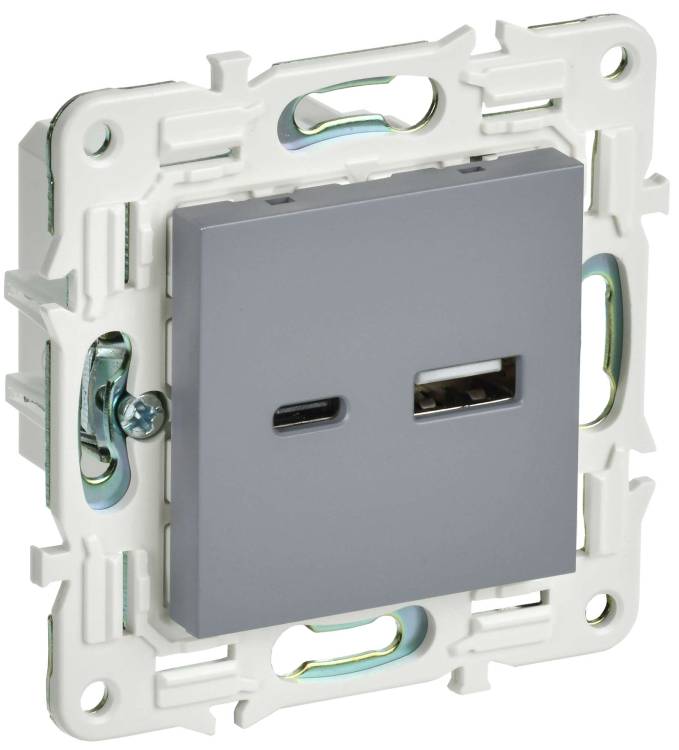 Розетка USB type A+C IEK Skandy SK-U22-018-K03 серый