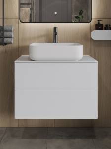 Тумба с раковиной Orange Отто Ot-75TuMDF+B05-500W белая глянцевая, 75 см