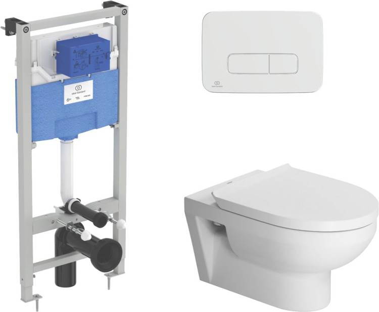 Комплект  Унитаз Duravit DuraStyle 45620900A1 безободковый + Инсталляция Ideal Standard ProSys + Кнопка смыва Ideal Standard ProSys Oleas R0124AA хром