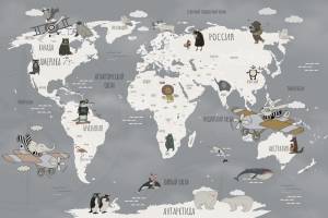 3D Фотообои Artegrafico «Ретро карта с животными» KID-161 канвас