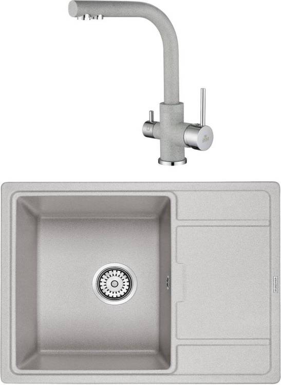Комплект Paulmark Weimar PM216550-GR серый + Смеситель Paulmark Essen Es213011-310 для кухонной мойки, серый