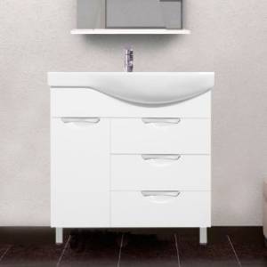 Тумба с раковиной Style Line Жасмин 82 L белая, с бельевой корзиной