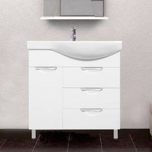 Тумба с раковиной Style Line Жасмин 82 L белая, с бельевой корзиной