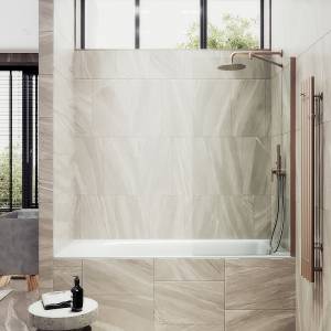 Шторка на ванну MaybahGlass MGV-62-2ш стекло прозрачное, профиль бронза, 1400x400