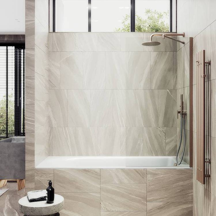 Шторка на ванну MaybahGlass MGV-62-2ш стекло прозрачное, профиль бронза, 1400x400