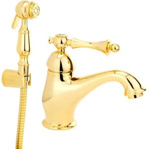 Смеситель для раковины Migliore Bomond 26887 с гигиеническим душем, золотой