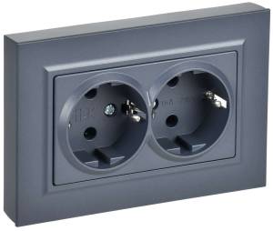 Розетка 2-местная с заземлением IEK Brite BR-R27-16-K35-F маренго