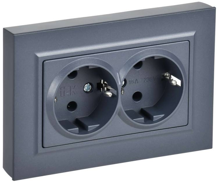 Розетка 2-местная с заземлением IEK Brite BR-R27-16-K35-F маренго