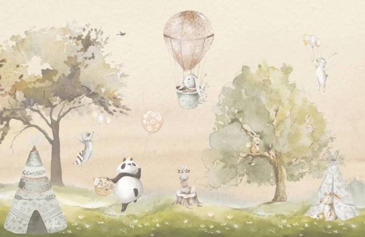 3D Фотообои Artegrafico «Животные на пикнике» NKID-018 песок