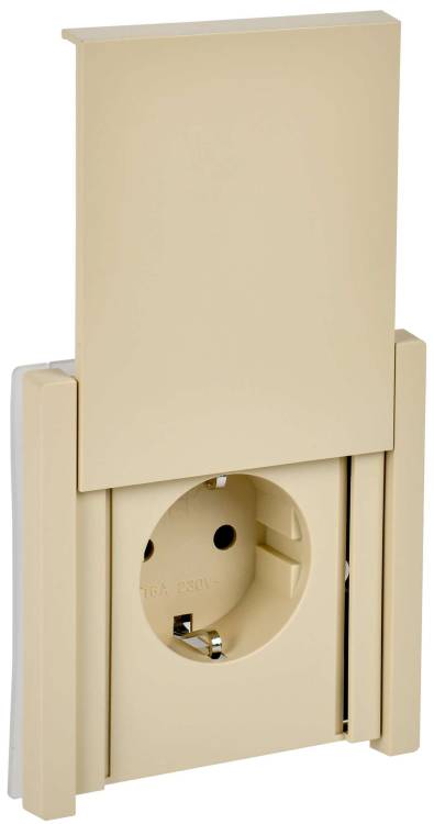 Розетка 1-местная с заземлением, шторками и крышкой IEK Forte&Piano FP-R16-16-1-44-K10 ваниль