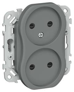 Розетка 2-местная с защитными шторками IEK Flite FI-R23-10-1-K80 мокрый асфальт
