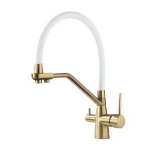 Смеситель для кухни Maretti Eleganza Gold ENG31RGF13 с гибким изливом и подключением фильтра, золотой сатин